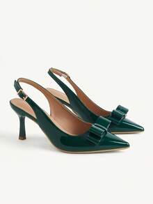 CUCCOO CHICEST Sepatu Stiletto Hijau Ujung Lancip Bentuk Vamp Bulat dengan Pita Dua Lapis, Modis dan Seksi, Cocok untuk Perjalanan Sehari-hari, Serbaguna, Elegan, dan Sederhana. - Dark Green - View 1