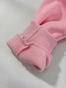 SHEIN 1件女童軟綿可愛甜美風粉色連帽衛衣，柔軟面料，寬鬆版型，舒適穿著，正面印花臘腸犬幼犬圖案，連帽內裡藍白條紋滿版印花配同款幼犬圖案，羅紋袖口與下擺，簡約百搭日常穿著，校園穿搭，中厚度，秋冬款 - 粉色 - 查看 4