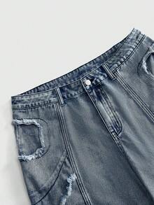 ROMWE MEN Street Life Men's Button Casual Versatile Daily Travel Denim Shorts - Blue - View 3