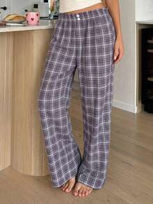 Livesso Pantalones de pijama a cuadros para mujer - Morado - Ver 7