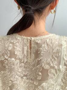 FRIFUL Women Cutout Floral Vintage Peter Pan Collar Summer Shirt,Ruffle - Apricot - View 9