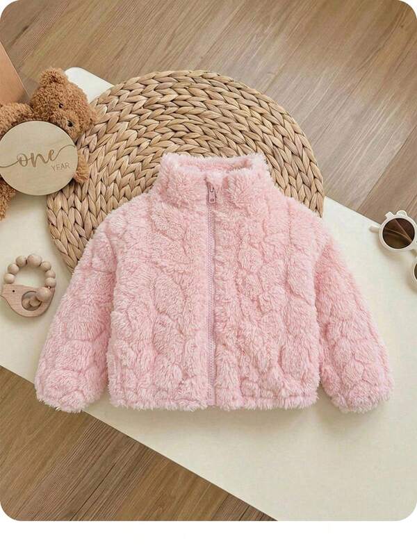 SHEIN Newborn Baby Girl Thickened Long Sleeve Stand Collar Jacket