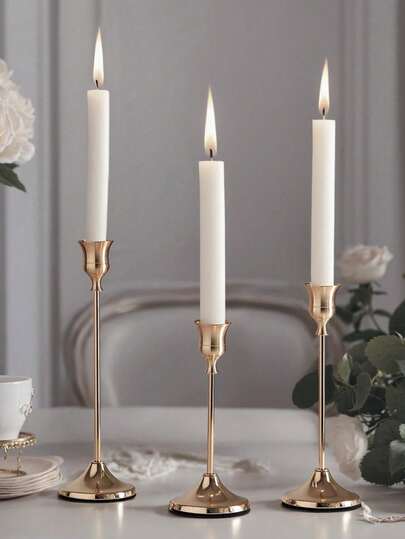3 PiecesIron Chandelier Candle Holder Set, Decorative Candlesticks – Ideal For Weddings, Banquets, And Parties – Antique Bronze Finish, Fireplace Decor, Tabletop Centerpiece, Cylinder-Shaped Candle Holders Perfect For Wedding Decor,