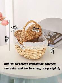 1pc Handwoven Wicker Picnic Basket – Double Lid Storage Hamper With Handle, Natural Willow Fruit Basket For Camping, Shopping, Wedding Decor, Farmhouse Storage - multicolor - View 14