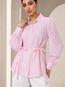 Graceveil Women's Pink Waist Tie Spring/Summer Fashion Versatile Commuter Style Blouse - Pink - View 7
