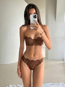 Aloruh 女款2件組蕾絲內衣套裝 - 咖啡棕 - 查看 8