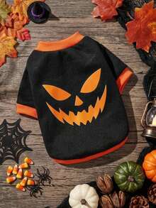 PETSIN 1 Pc Terrifying Pumpkin Halloween Printed Clothes Black Splicing Cat And Dog Warm - Multicolor - View 2