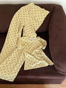 GlowEve CURVE Women's Casual Polka Dot Print T-Shirt And Pants 2 Pieces Set, Summer - Multicolor - View 1