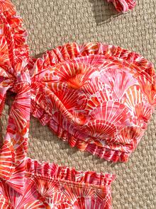 SHEIN Swim Spring/Summer Fashion Beach Vacation Shell Print Bikini Set - Multicolor - View 6
