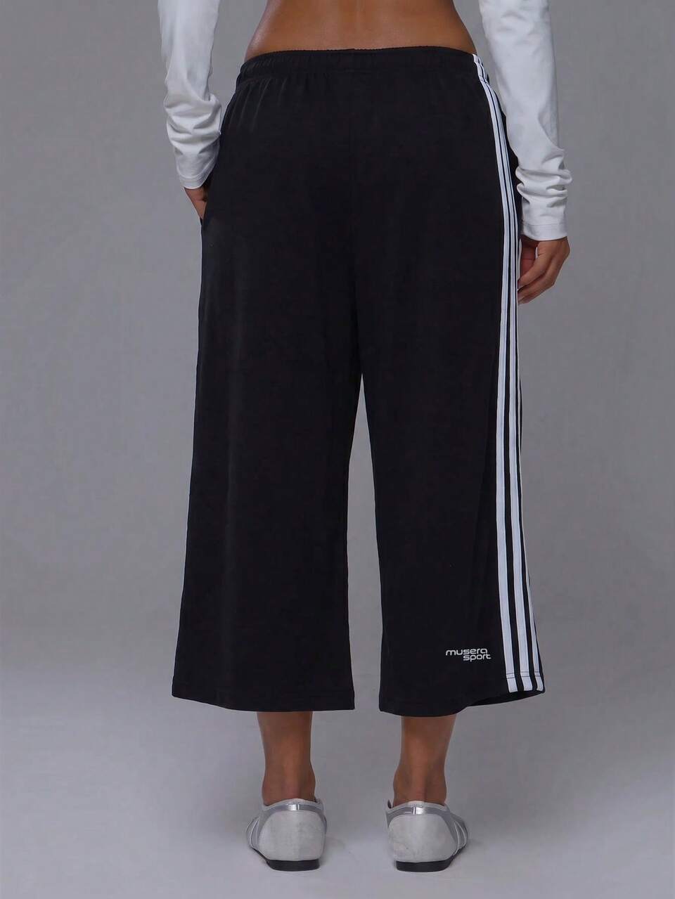 Pantalones Capri Jogger de Sudadera con Cintura Elástica de 4 Rayas y Pierna Ancha Jorts Coord Bottoms