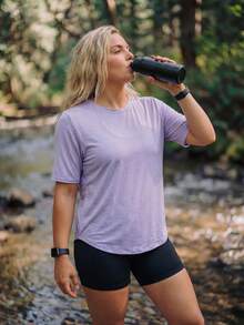 In My Nature Women's Plus Size Crew Neck Casual Daily Wear Sports T-Shirt - Purple - View 5