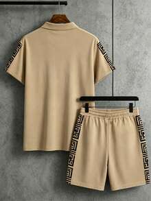 NEOREFINED Men's Letter Print Short Sleeve Polo Shirt And Shorts Casual Set - Multicolor - View 3
