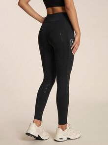 SHEIN BAE Women's Letter Print High Waist Equestrian Pants Sports - Black - View 7