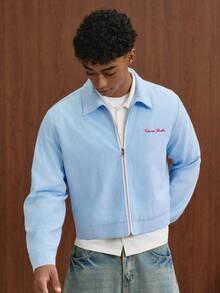 TOKVUE Men's Autumn/Winter Light Blue Fine Striped Chest Embroidered Loose Casual Daily Versatile Commute Exquisite Shacket - Blue and White - View 6