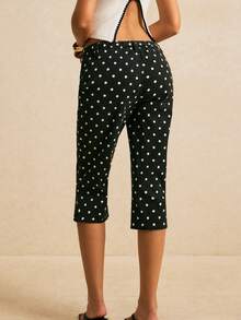 Poéselle Women's Low-Rise Skinny Black And White Polka Dot Cropped Jeans Slits Hem Commuting Everyday Date Night Going Out Summer Retro Vintage 70s Casual - Black - View 3