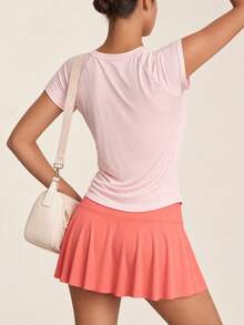 SHEIN BAE Activina Women Solid Color Round Neck Raglan Sleeve Short Sleeve Sports T-Shirt Gym Shirts - Pink - View 8