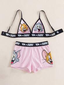 TOM & JERRY X SHEIN Women's Cartoon Print Casual Fashionable Lingerie Set - Baby Pink - View 1