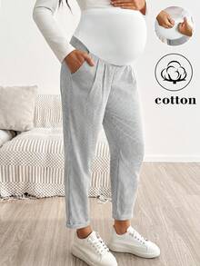 SHEIN Umstandshose gestreift mit verstellbarer Taille, lässig-schick, vielseitig für den Alltag, lang, Herbst, für Heimkehr und Fotoshooting, Weiß - Schwarz und Weiss - Übersicht 1