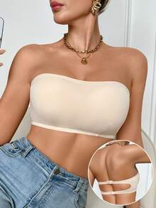 SHEIN Bra And Wireless Bra With Padding, Straight Band - Beige - View 2