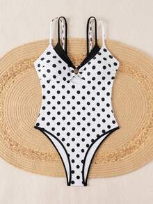 Swim Mod Baju Renang One-Piece Wanita Terbaru Musim Semi/Panas, Blok Warna Hitam dan Putih, Modis dan Seksi, Untuk Pantai, Liburan, dan Kencan - Hitam dan Putih - View 6