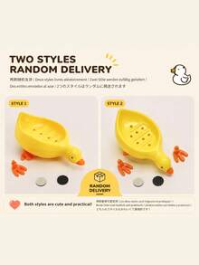 1 pieza Soporte de jabón con forma de pato amarillo, de material plástico, adecuado para encimera de cocina o baño, caja receptora antideslizante para jabón, accesorios de baño, decoración de baño de hogar para el verano - Amarillo - Ver 4