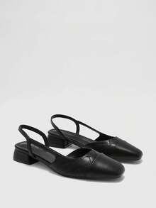 CUCCOO BIZCHIC Zapatos de tacón grueso con punta puntiaguda y bloques de color para mujer, primavera/verano - Tinta negra - Ver 1
