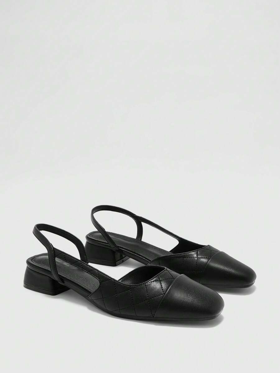CUCCOO BIZCHIC Zapatos de tacón grueso con punta puntiaguda y bloques de color para mujer, primavera/verano - Tinta negra - Ver 1