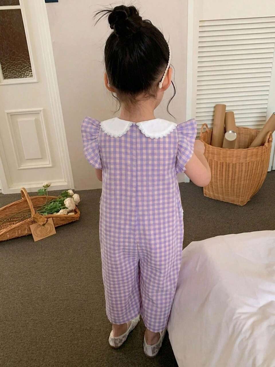 Young Girl Plaid Casual Daily Wear Jumpsuit