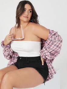 SHEIN BASICS 大尺碼 2 件組短版抹胸上衣/夏季/露肩上衣 夏季上衣 - 彩色 - 查看 4