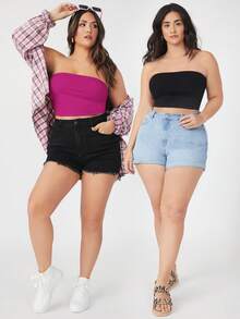 SHEIN BASICS 大尺碼 2 件組短版抹胸上衣/夏季/露肩上衣 夏季上衣 - 彩色 - 查看 6