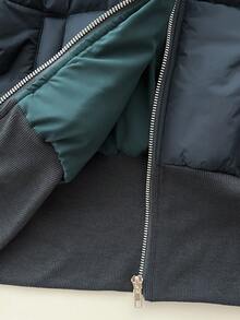 Elamini Women's Autumn/Winter Fashion Streetwear Apricot Vintage Patchwork Short Fleece Hooded Cinched Waist Stand Collar Long Sleeve Short Padded Coat - Green - View 8
