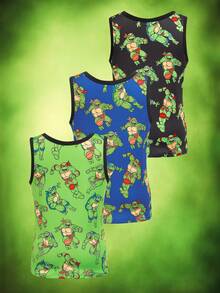 TEENAGE MUTANT NINJA TURTLES | SHEIN Young Boy Cute Fashionable Cartoon Pattern Print Crew Neck Tank Top - Multicolor - View 2