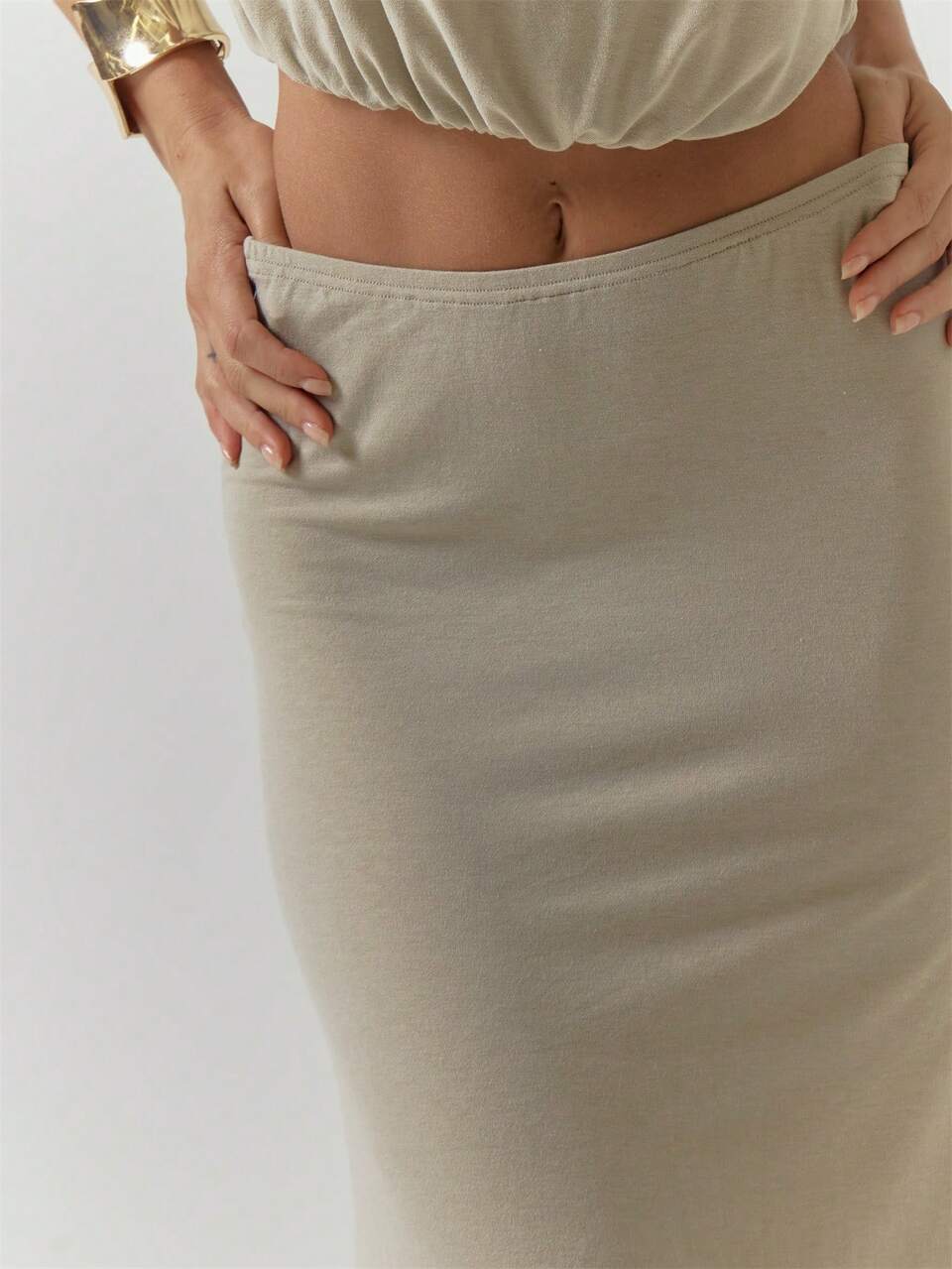 Gonna midi in cotone color crema, ampia, vita bassa, casual, per feste invernali, per donna, parte inferiore per donna