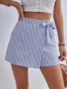 SHEIN Frenchy 女款休閒條紋裹身短褲，適合度假穿著 - 彩色 - 查看 3