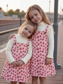 Emery Rose Kids Emery Rose Kids 小女孩兒童可愛酒紅色燈芯絨秋冬連身裙，附荷葉邊口袋與肩帶設計 - 粉色 - 查看 12