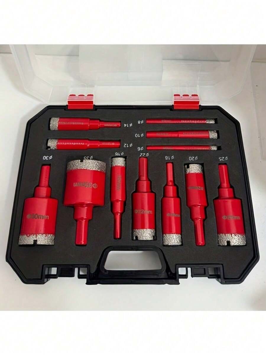 12pcs Multi-Functional Glass & Marble Drill Bit Set, Wet/Dry Use Diamond Hole Opener & Enlarger, Stone Expansion Drill Bits, Sharp Cutting, Durable Cutting Drill Bit Set, 6mm-35mm Drill Bits - 12Pcs set - View 1