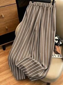 Franclia Plus Size Women's Elegant Traditional Soft Form Casual Brown Loose Wide Leg Long Pants, Spring/Summer Brunch Vacation Office Formal - Khaki - View 2