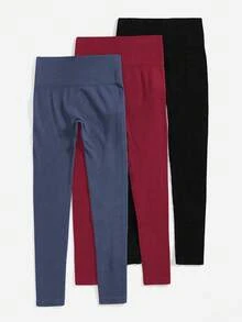 Velisys Velisys 3件組基本款運動長褲，黑色+紅色+海軍藍，適合健身/瑜珈 - 彩色 - 查看 4