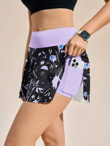 Exploreva Exploreva 女款全印花休閒百搭日常旅行運動裙褲，附口袋 - 紫色 - 查看 5