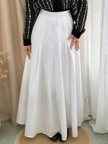 Dazy Tall Women's Elastic Waist Long Casual White Skirt Autumn Picnic Brunch - White - View 4