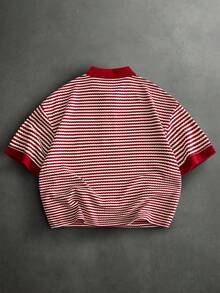 Manfinity VCAY Camiseta de manga corta para hombre con rayas, contraste de color y media abotonadura - Burdeos - Ver 2