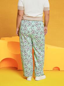 TOM & JERRY X SHEIN Plus Drawstring Waist Cartoon Graphic Pants - MultiWarna - View 2