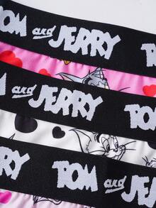 TOM & JERRY X SHEIN 女款字母卡通印花丁字褲 - 粉色 - 查看 3