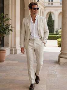 Manfinity Mode Men's Casual Versatile Jacket & Pants Suit Set - Apricot - View 7