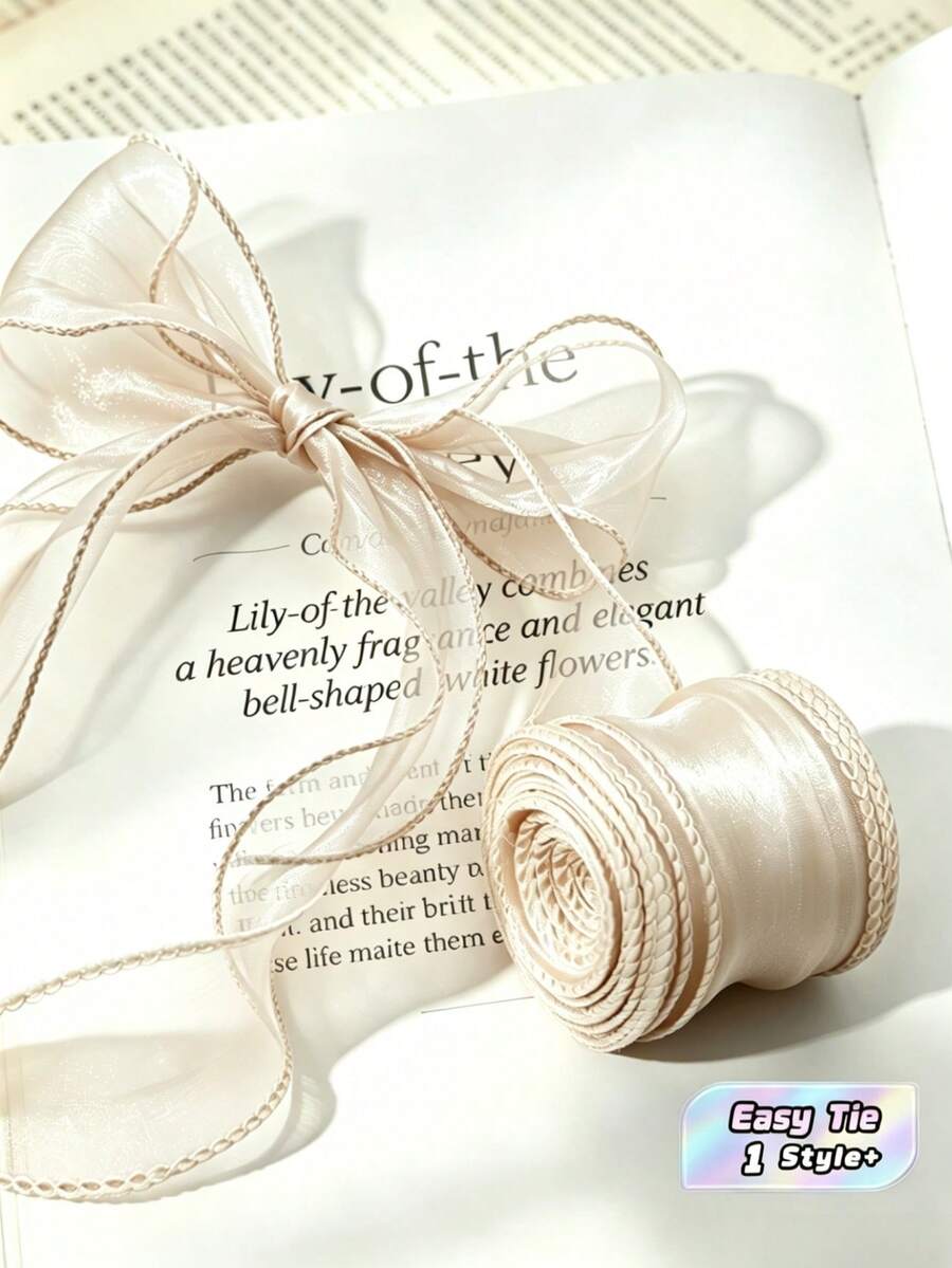 9M Semi-Transparent Organza Ribbon With Curled Edge, Ideal For Gift Wrapping, Cake Decoration, Wedding, DIY Bow Knot Satin Ribbon For Festival Party Decoration, Autumn And Winter Decoration, Home Decoration-Champagne Color - Champagne Gold-1 Roll - View 1
