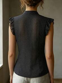 SHEIN Damen Polka-Dot einreihige Rüschen Mode Bluse - Schwarz - Übersicht 2