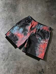 Gym Rark Men's Summer Casual Tie-Dye Print Sports Shorts - Black - View 1