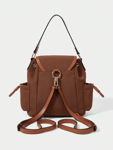 SHECARRY Ladies Fashion Brown Backpack, Casual Simple Commuter College Backpack, Shoulder, Suitable For Daily Life, School, Shopping, Shopping - Brown - View 3