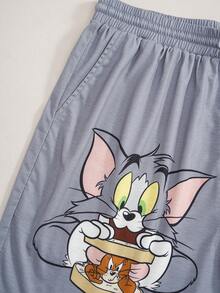 TOM & JERRY X SHEIN Men's Cartoon Print T-Shirt And Shorts Set - White - View 6
