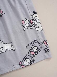 TOM & JERRY X SHEIN 男士卡通印花上衣與短褲居家休閒套裝 - 白色 - 查看 8